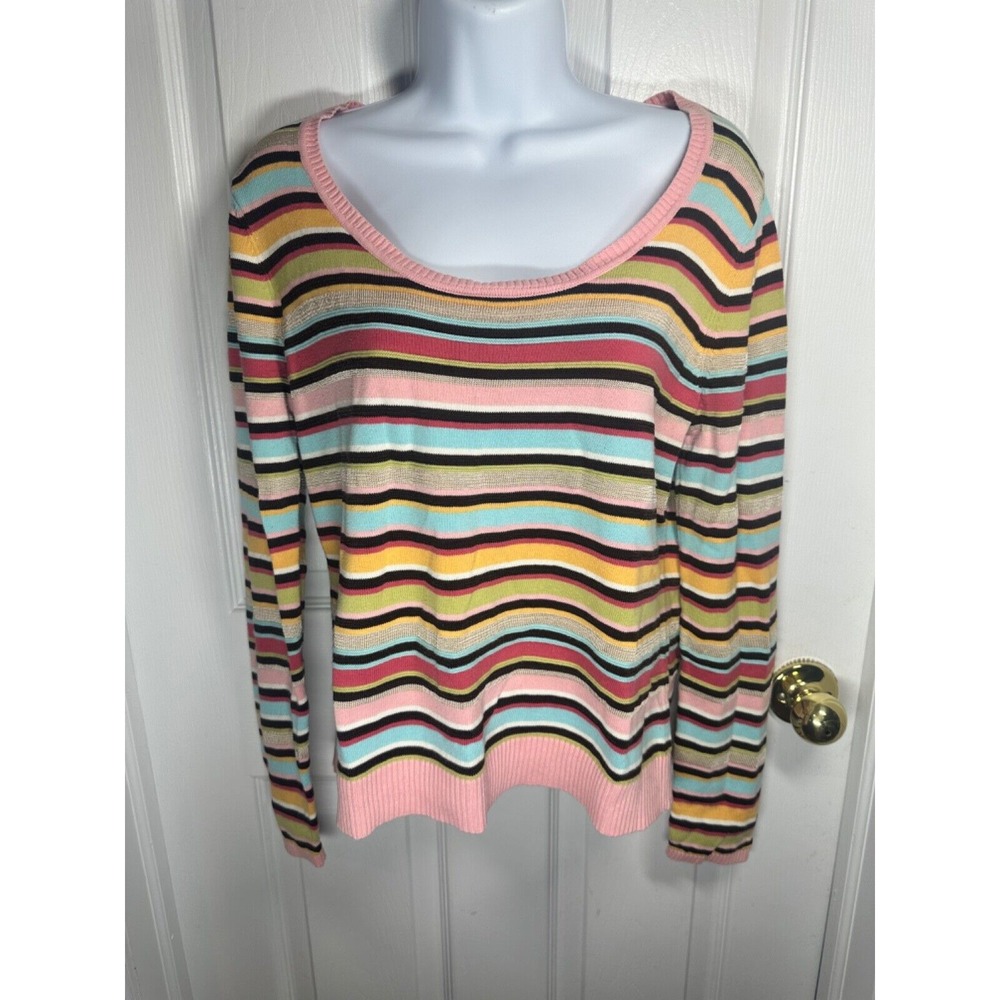 Talbot's Light Weight Colorful Pink Gold Metallic Stripe‎ Sweater Size Medium